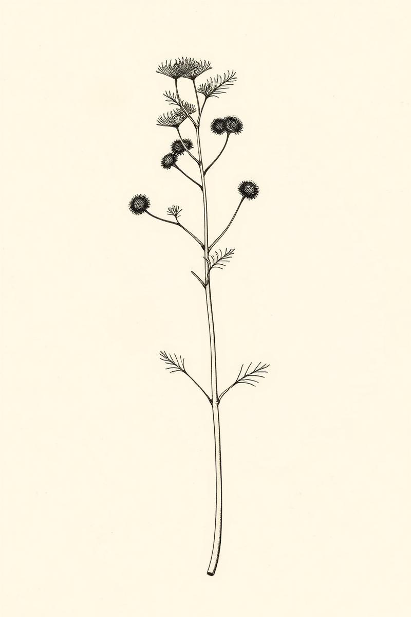Botanical ink illustration of a wild fennel stalk